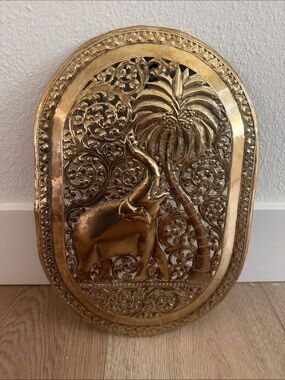 Vintage Gold Elephant Wall Plaque 14” tall